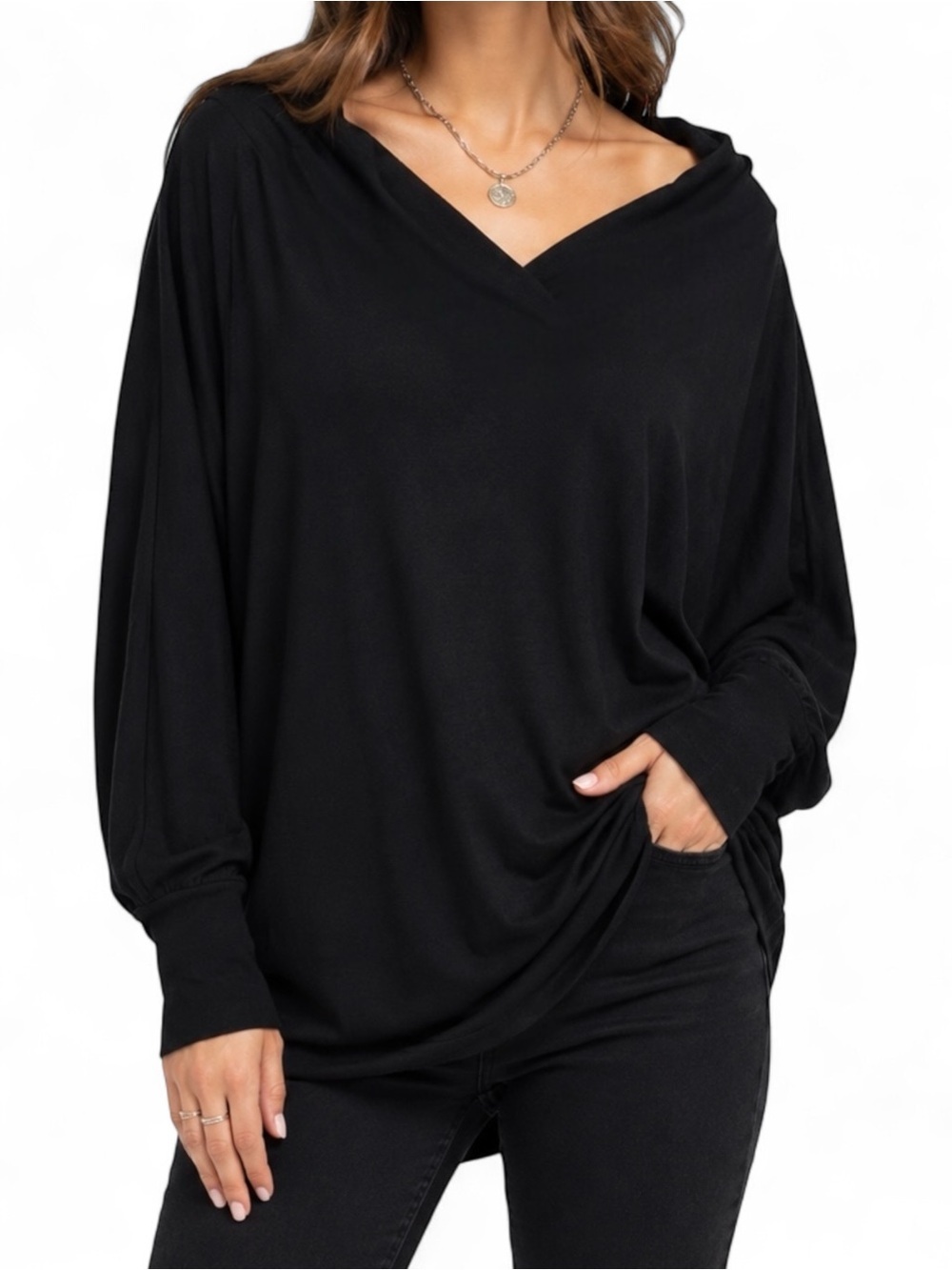 Free People We The Free Black Cowl Neck Dolman Oversized Top Small